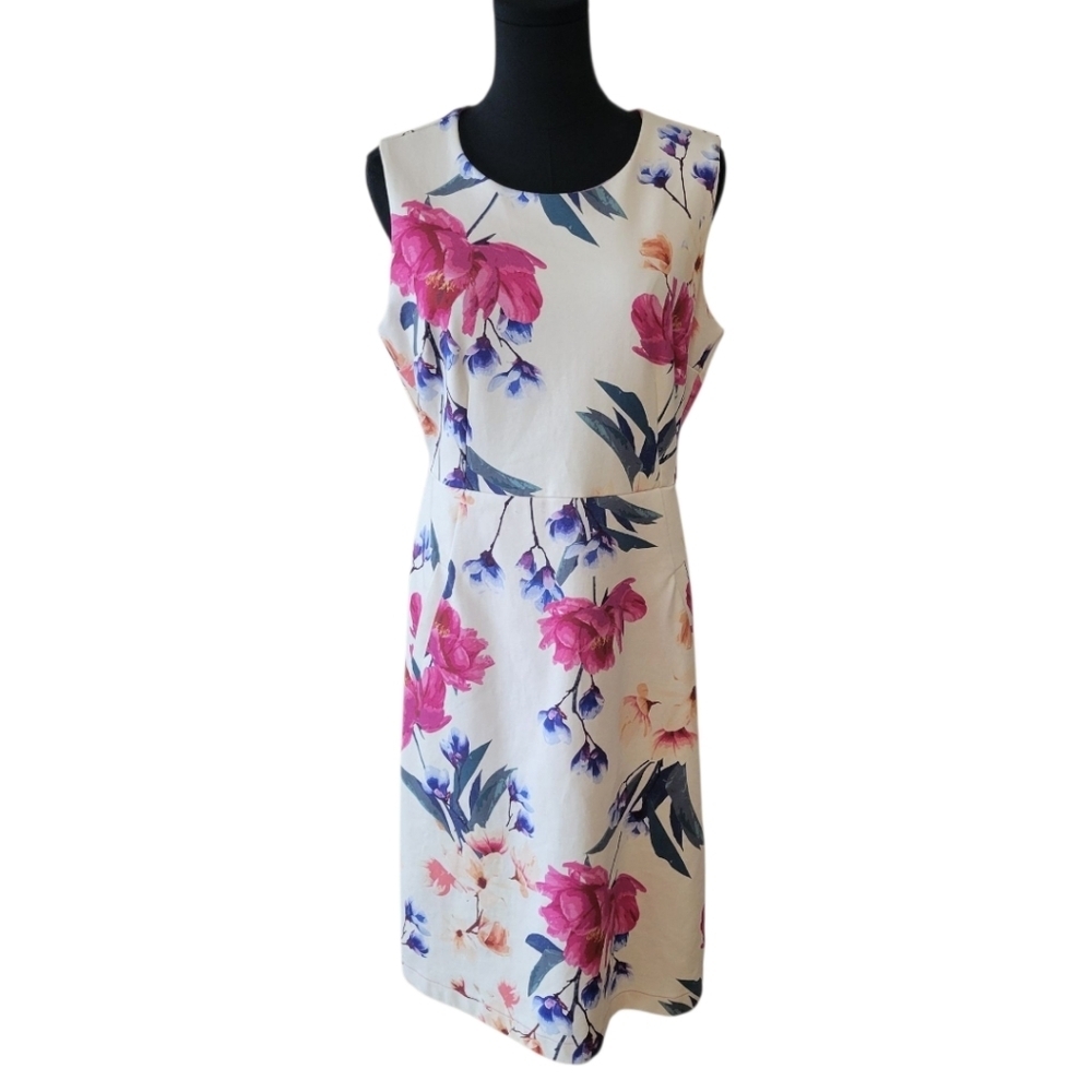 Lands End White Floral Sleeveless Ponte Knit Dress Size 10